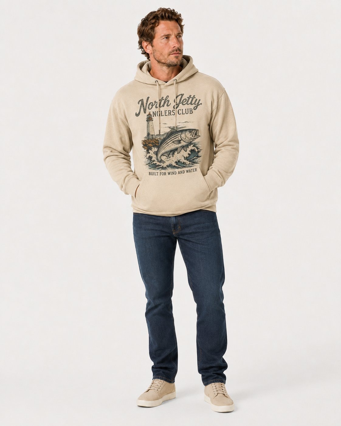 North Jetty Anglers Club Men's Hoodie-Sand-1