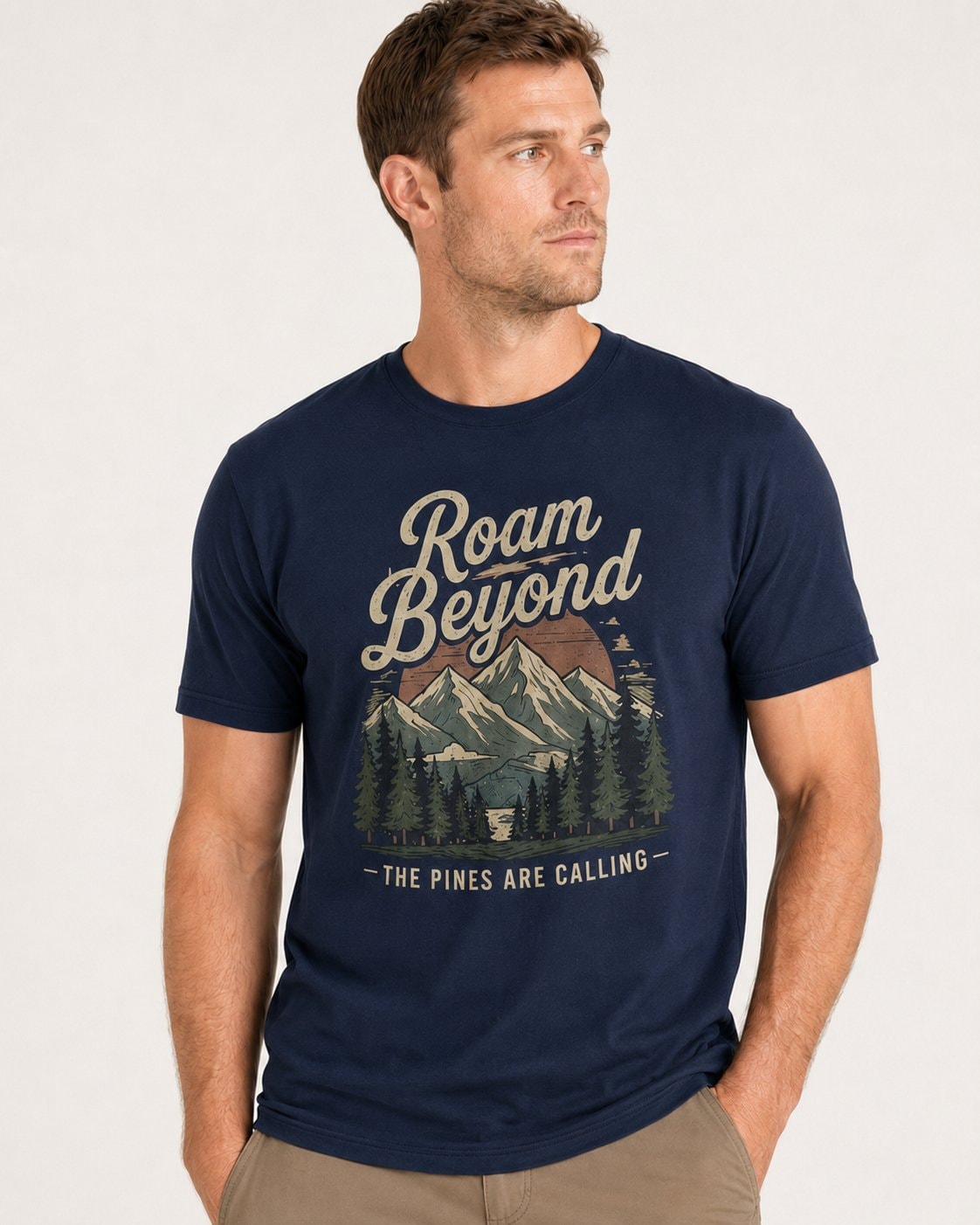 Roam Beyond the Pines Men's T-Shirt-Navy-2