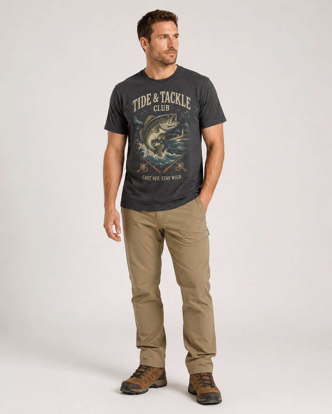 Tide & Tackle Club Men's T-Shirt-Charcoal-1