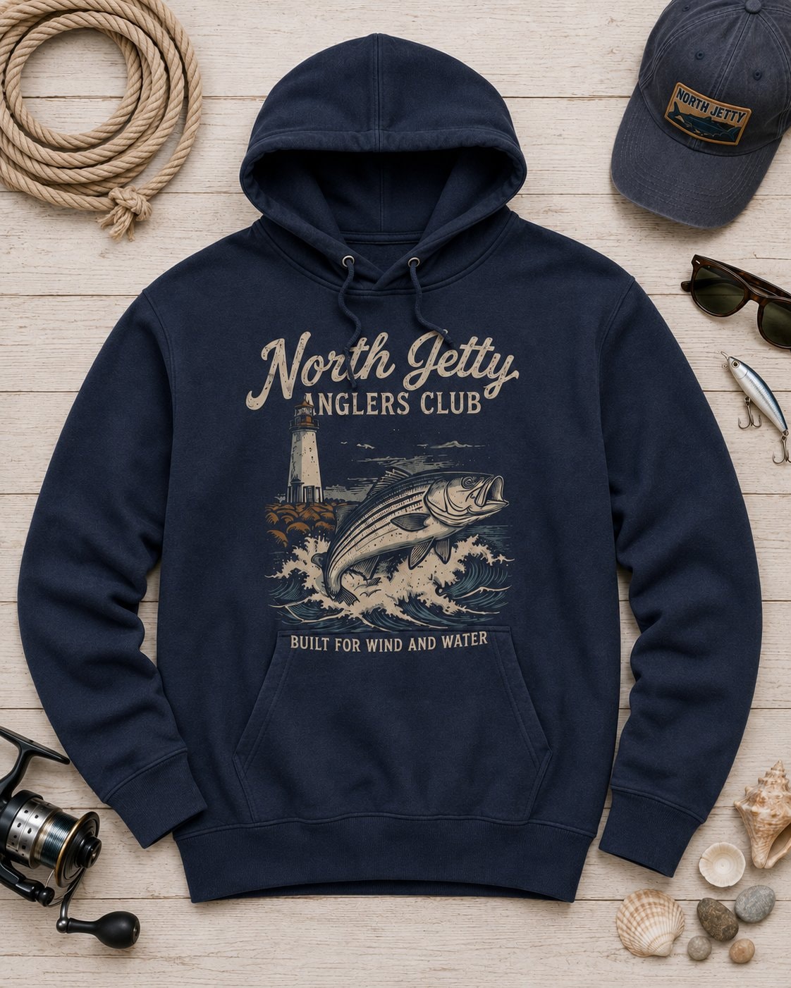 North Jetty Anglers Club Men's Hoodie-Navy-4