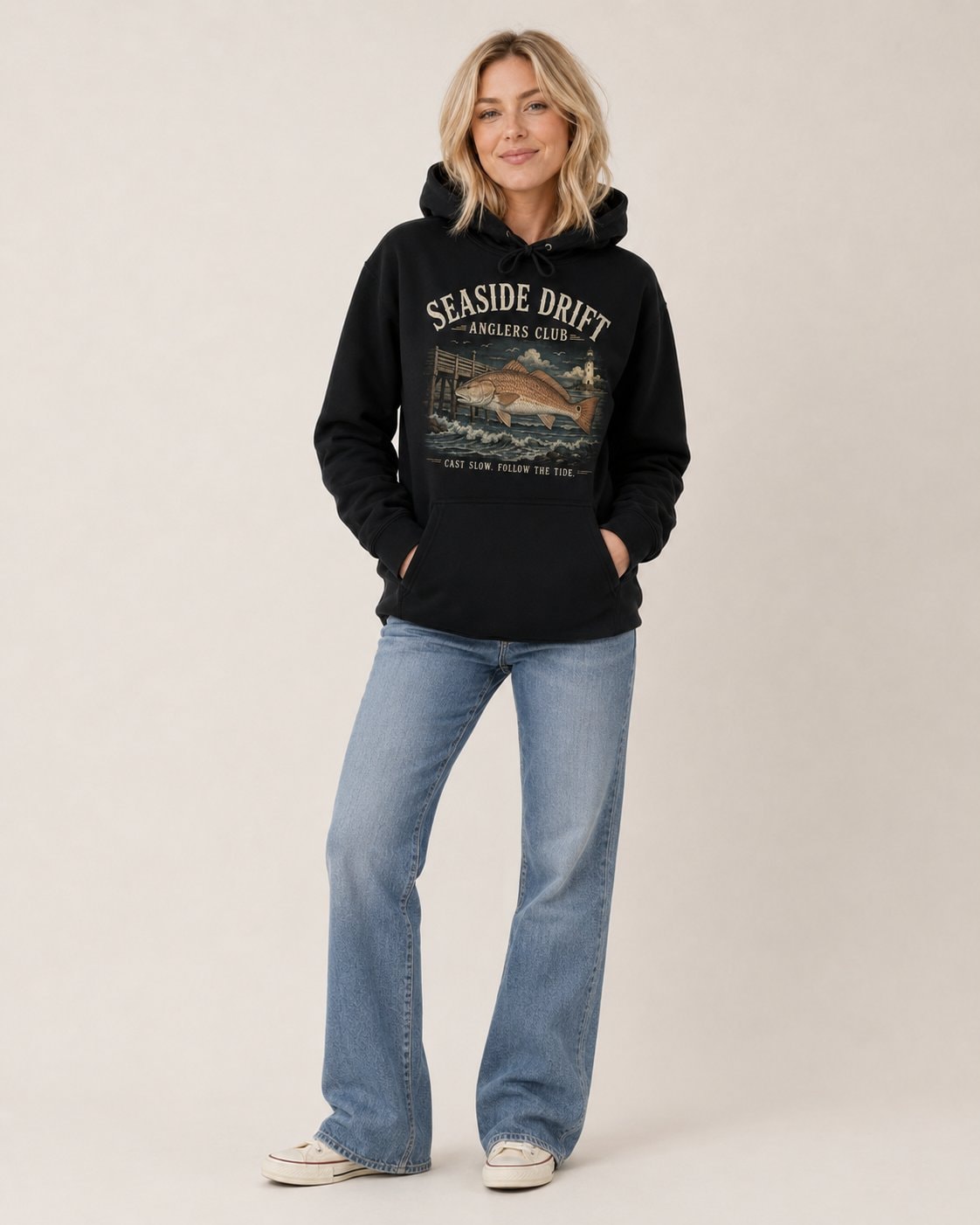 Seaside Drift Anglers Club Women's Hoodie-Black-2