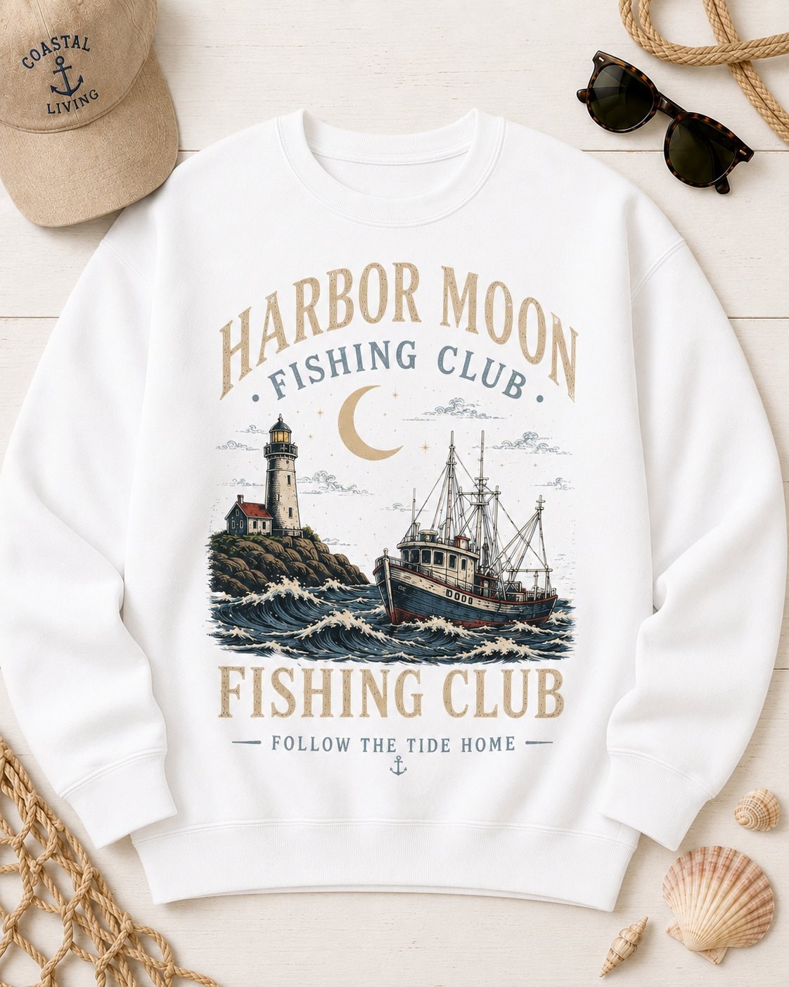 Harbor Moon Fishing Club Women's Sweatshirt-White-4