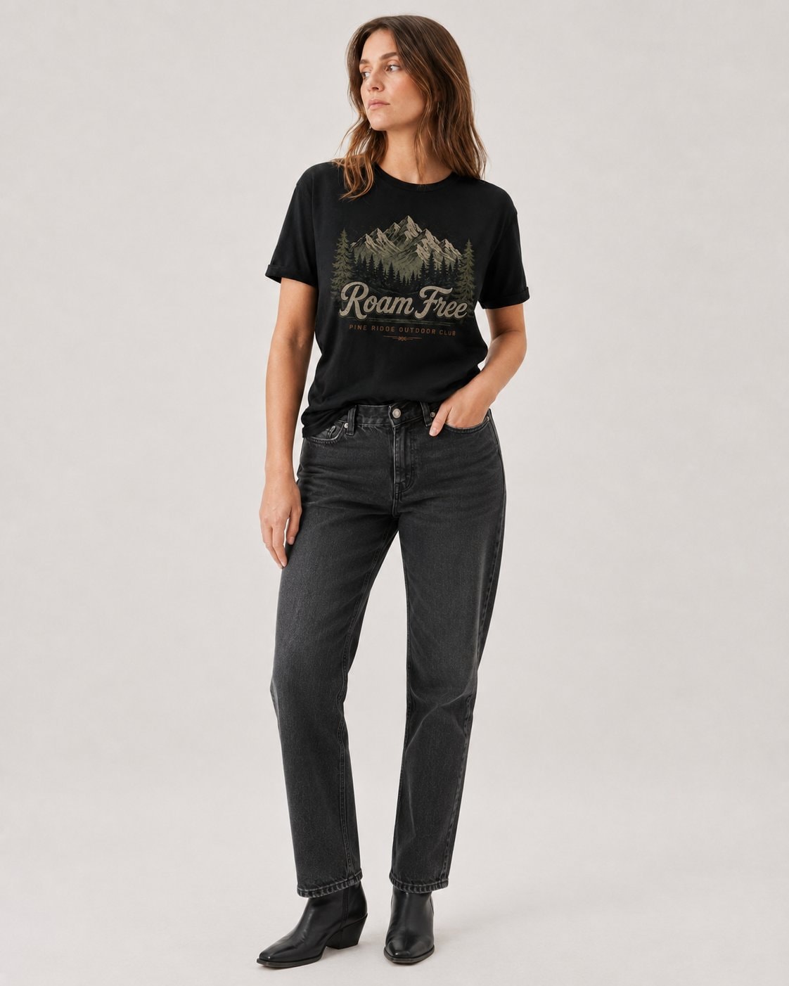 Roam Free Pine Ridge Women's T-Shirt-Black-2