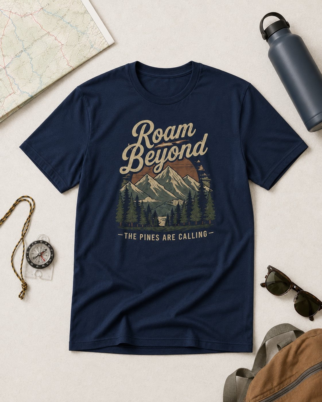 Roam Beyond the Pines Men's T-Shirt-Navy-4