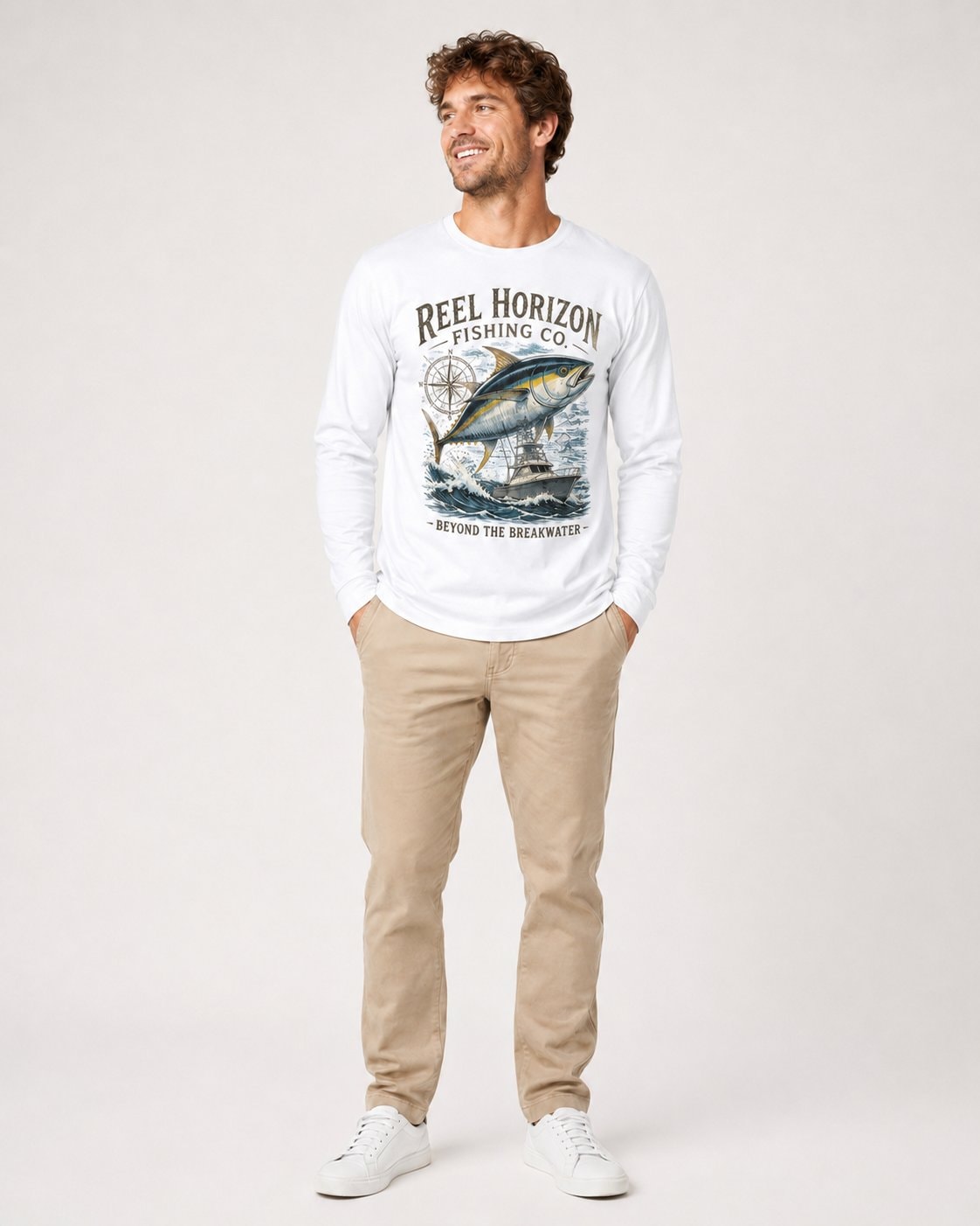 Reel Horizon Fishing Co. Men's Long Sleeve Shirt-White-2