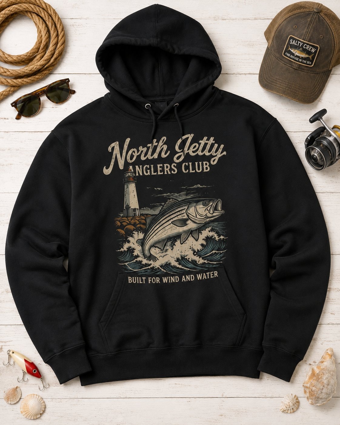 North Jetty Anglers Club Men's Hoodie-Black-4