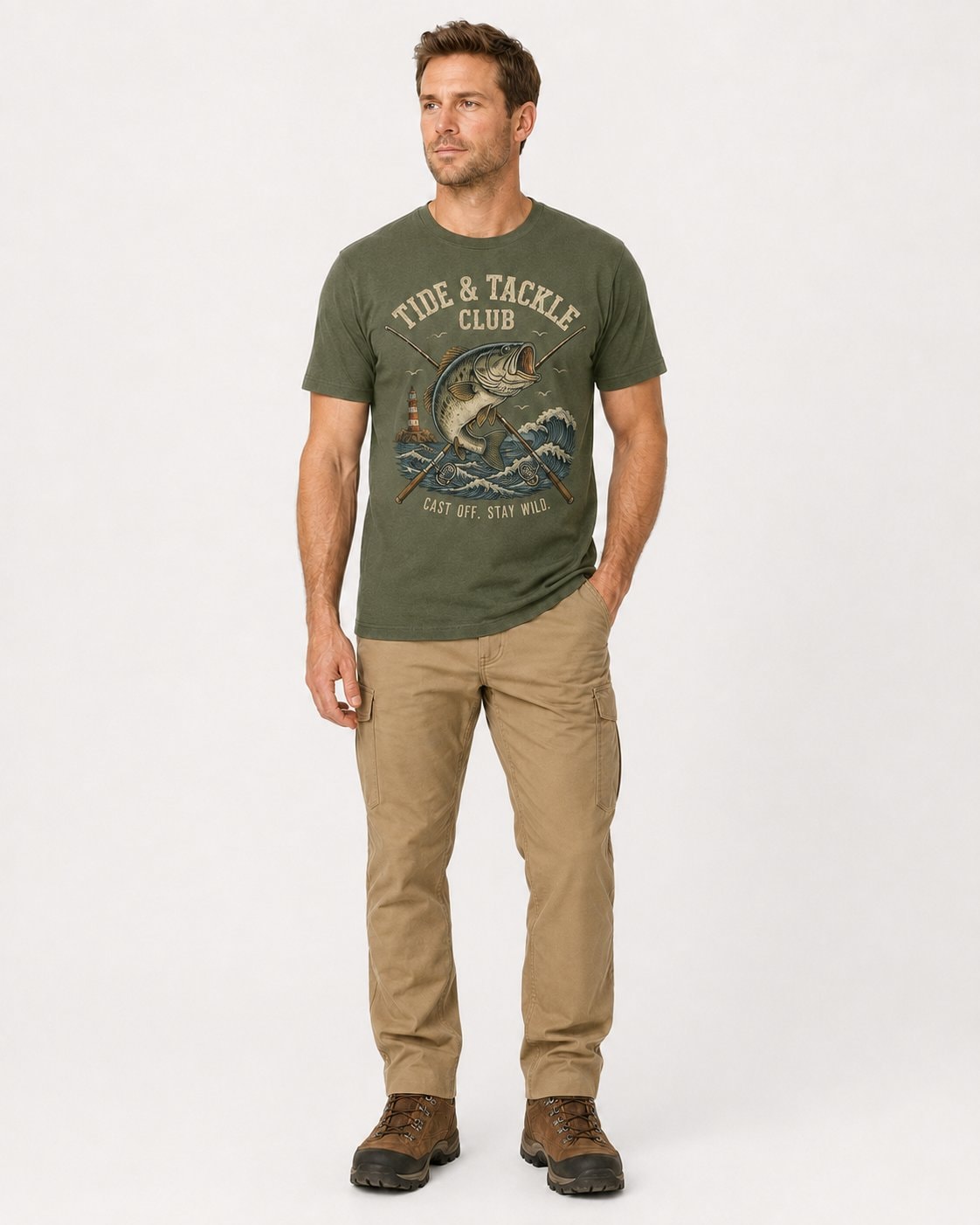 Tide & Tackle Club Men's T-Shirt-Military Green-1