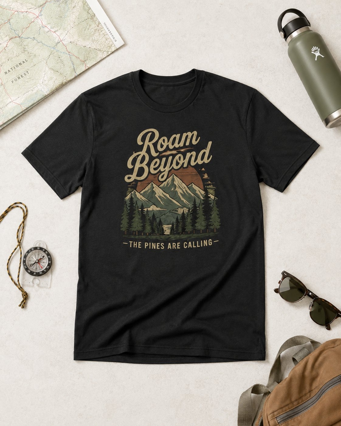 Roam Beyond the Pines Men's T-Shirt-Black-4