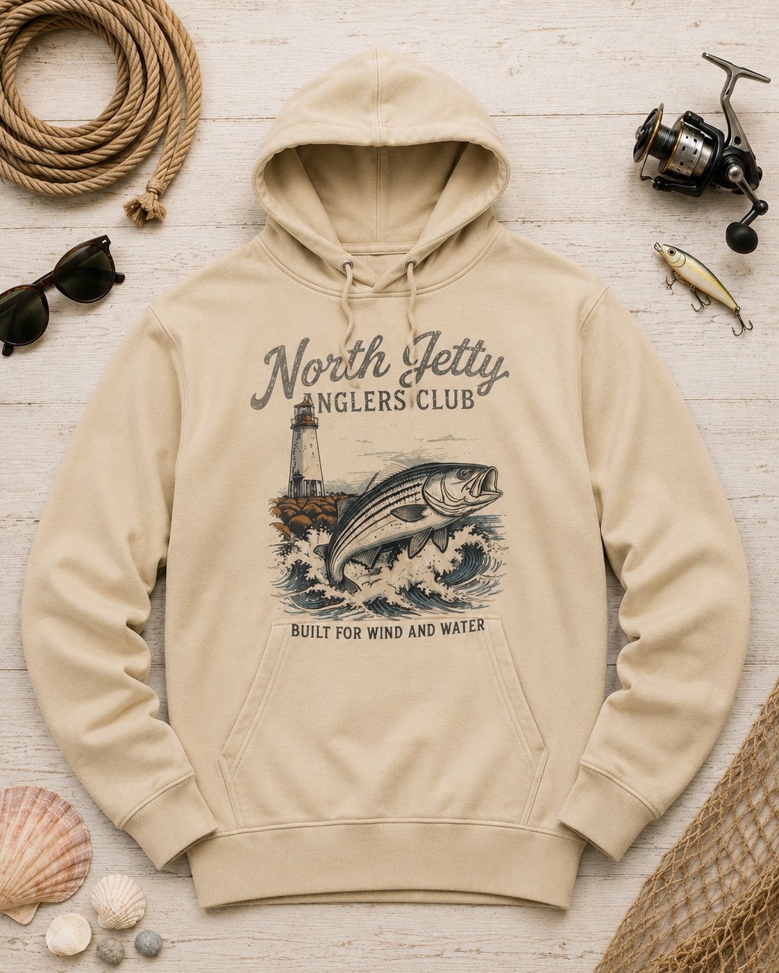 North Jetty Anglers Club Men's Hoodie-Sand-4