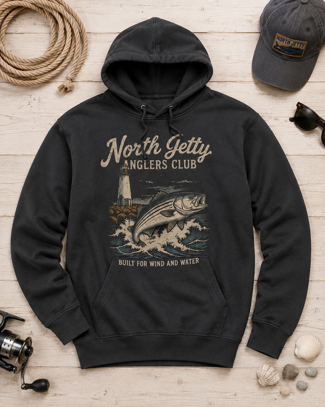 North Jetty Anglers Club Men's Hoodie-Charcoal-4