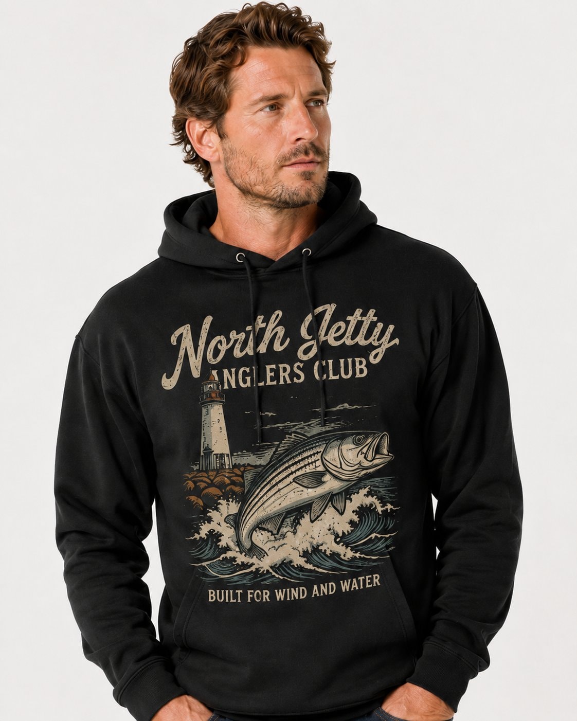North Jetty Anglers Club Men's Hoodie-Black-2