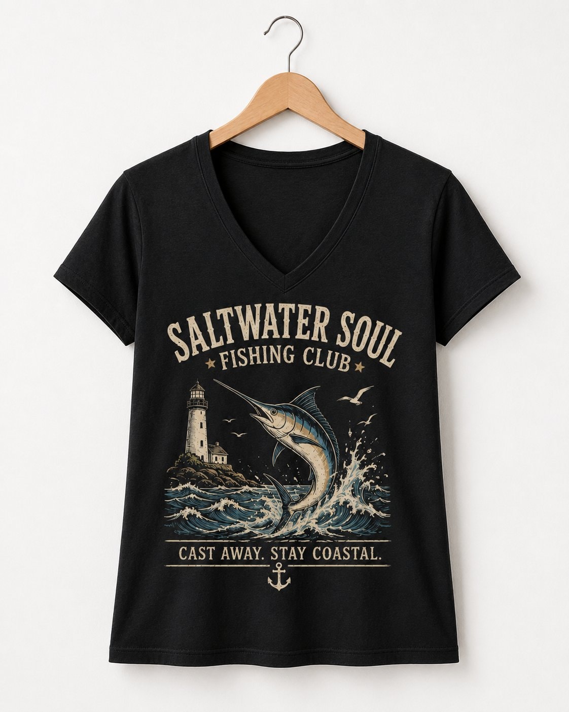 Saltwater Soul Fishing Club Women's V-Neck T-Shirt-Black-3