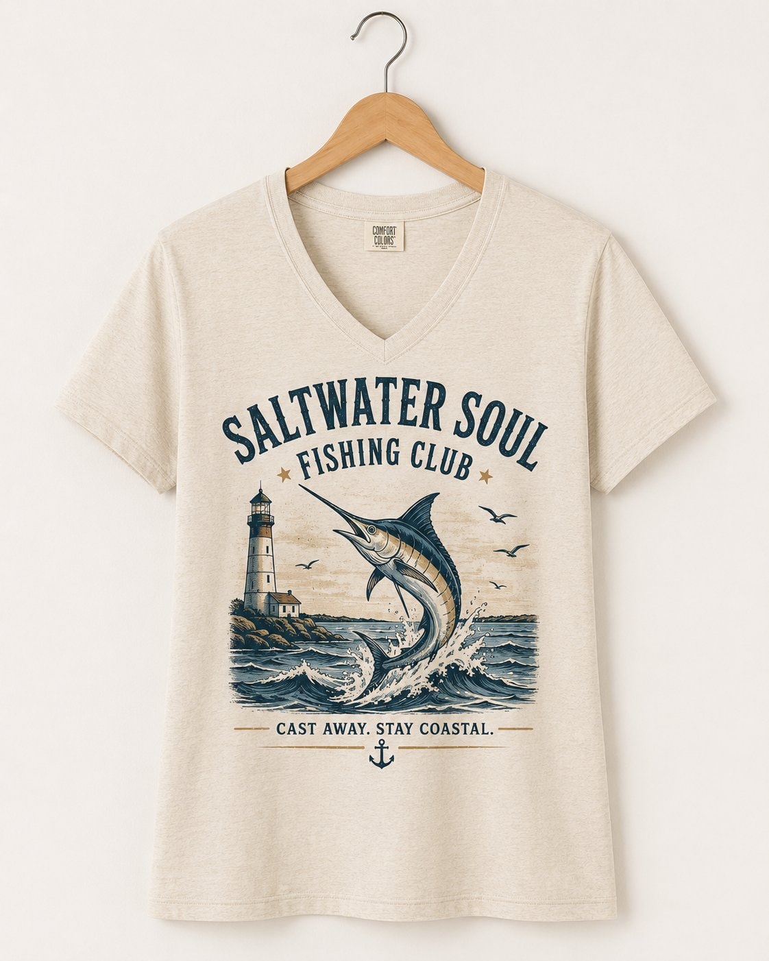 Saltwater Soul Fishing Club Women's V-Neck T-Shirt-Sand-3