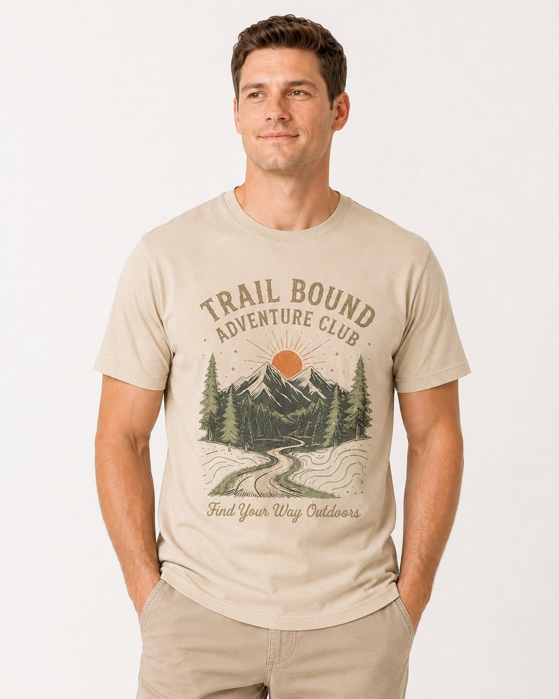 Trail Bound Adventure Club Unisex T-Shirt-Sand-2