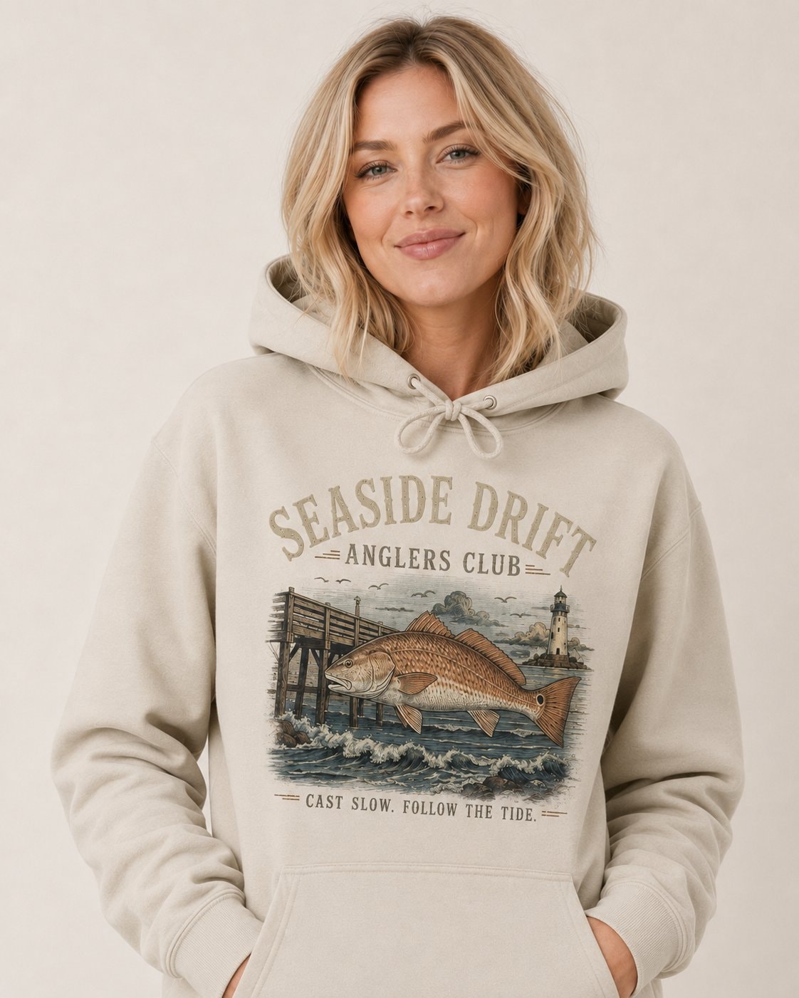 Seaside Drift Anglers Club Women's Hoodie-Sand-1