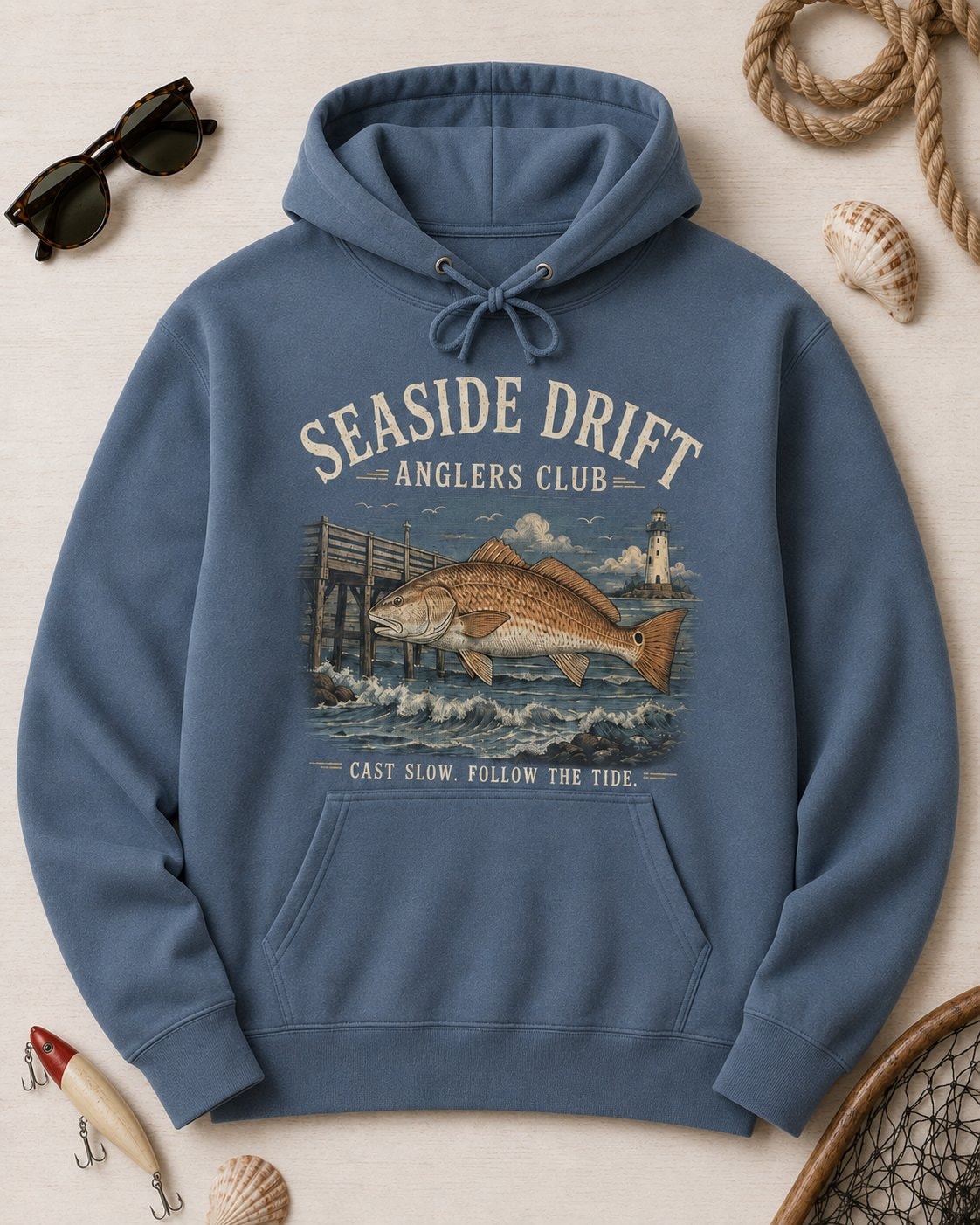 Seaside Drift Anglers Club Women's Hoodie-Dusty Blue-4