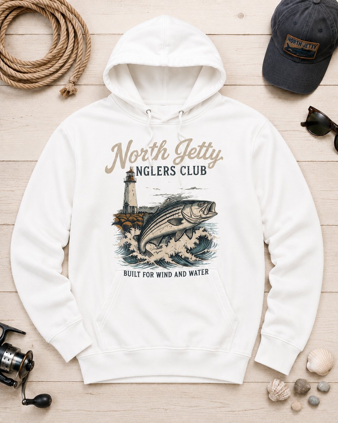 North Jetty Anglers Club Men's Hoodie-White-4