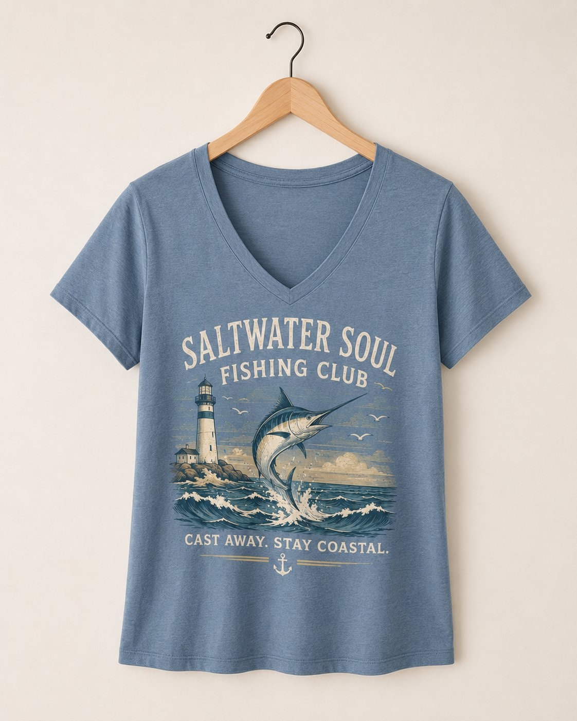 Saltwater Soul Fishing Club Women's V-Neck T-Shirt-Dusty Blue-3