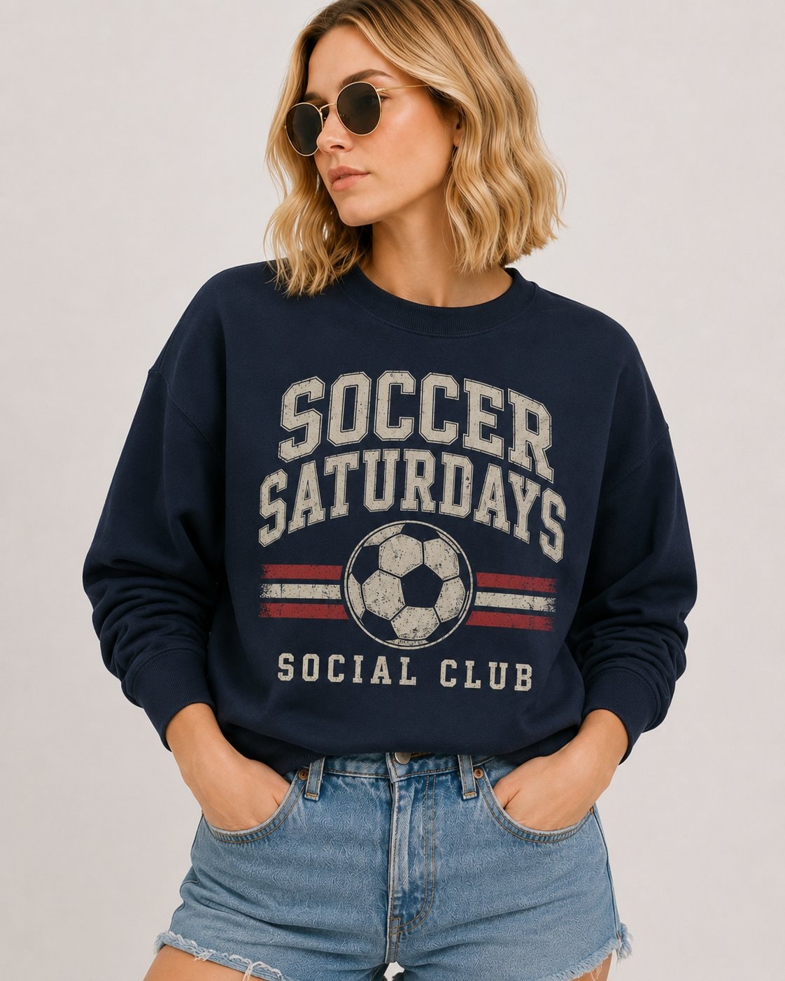 Soccer Saturdays Social Club Women's Sweatshirt-Navy-1