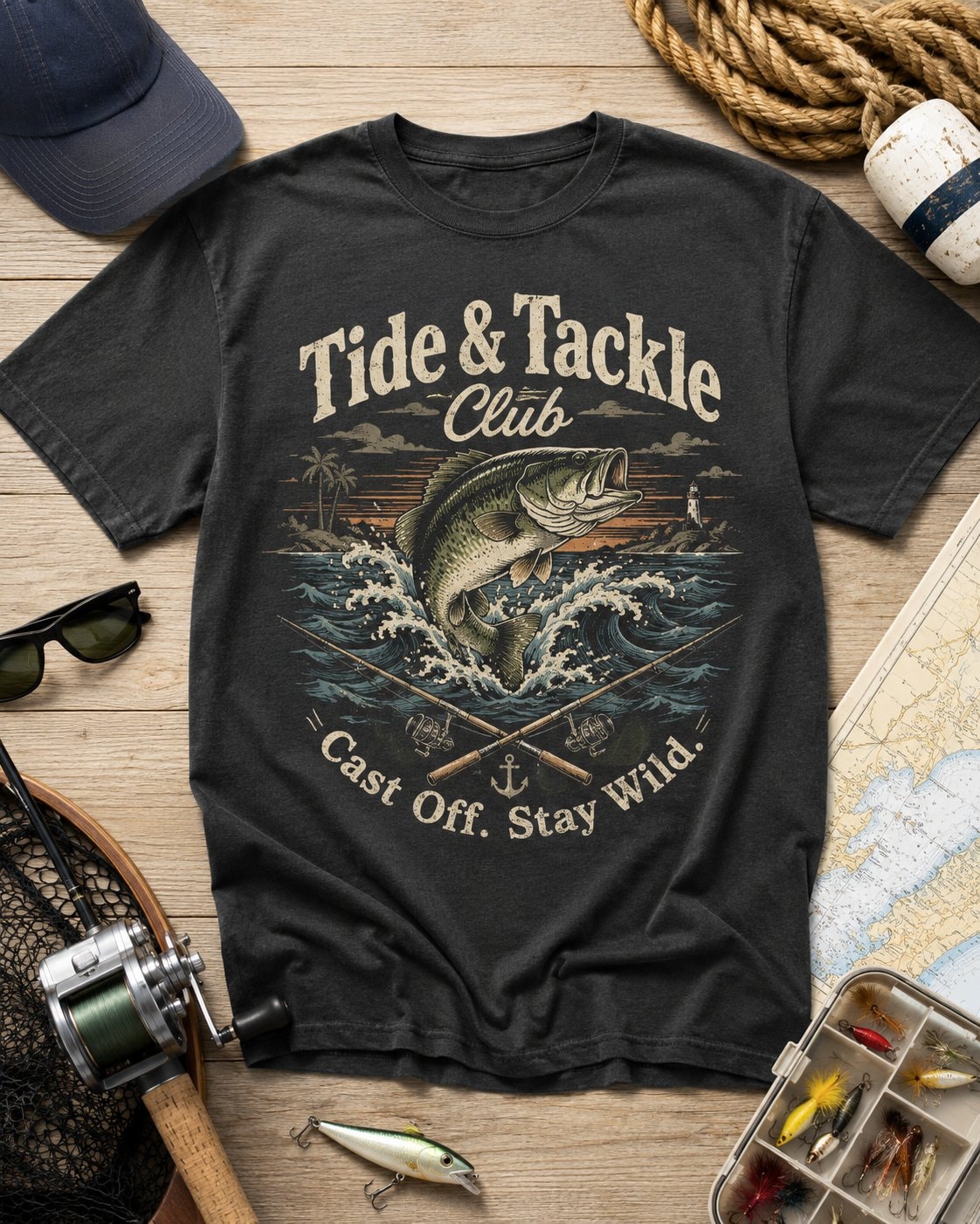Tide & Tackle Club Men's T-Shirt-Charcoal-4