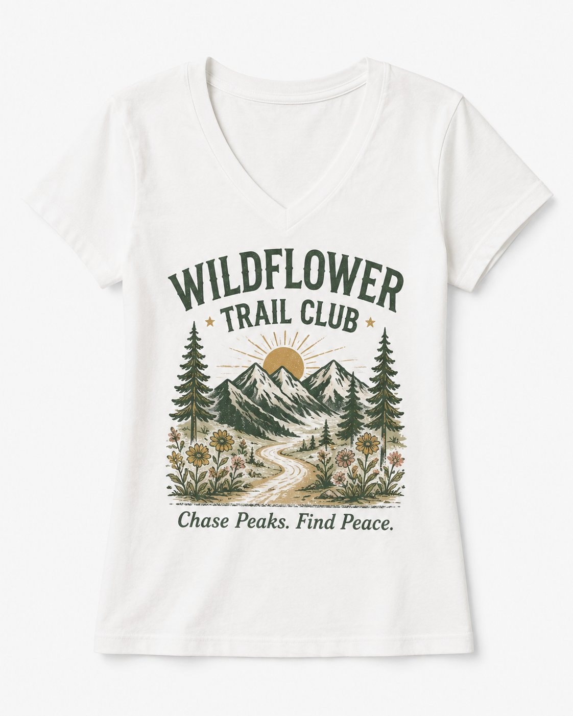 Wildflower Trail Club Women's V-Neck T-Shirt-White-3
