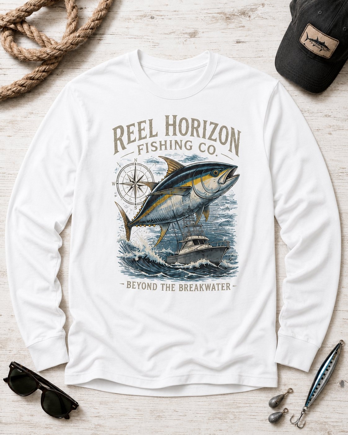 Reel Horizon Fishing Co. Men's Long Sleeve Shirt-White-4
