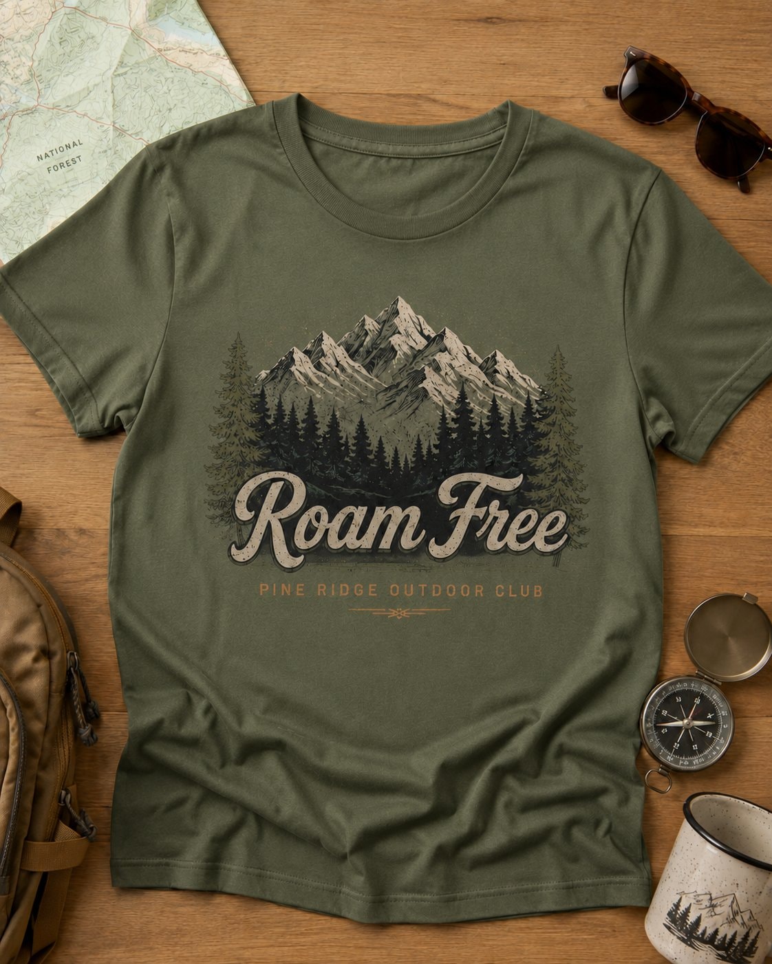 Roam Free Pine Ridge Women's T-Shirt-Military Green-4