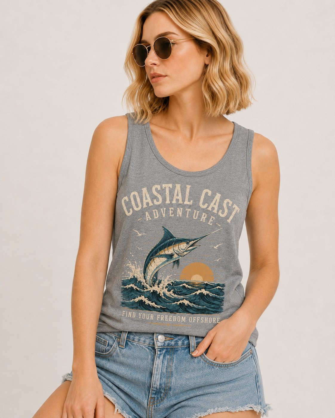 Coastal Cast Adventure Women's Tank Top-Heather Grey-1