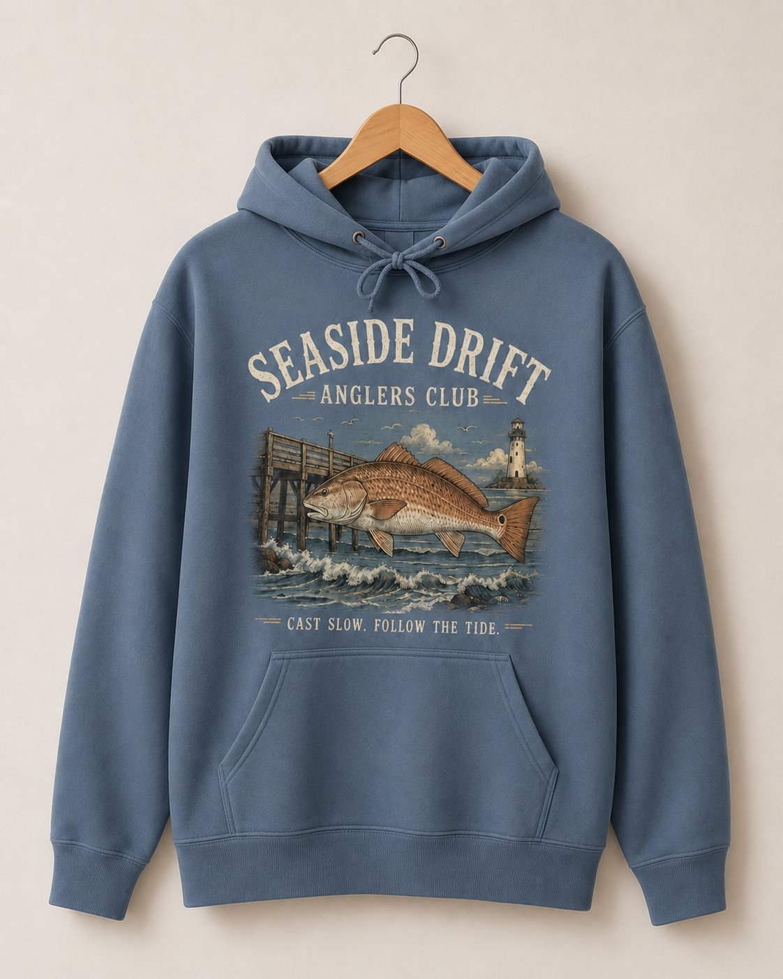 Seaside Drift Anglers Club Women's Hoodie-Dusty Blue-3