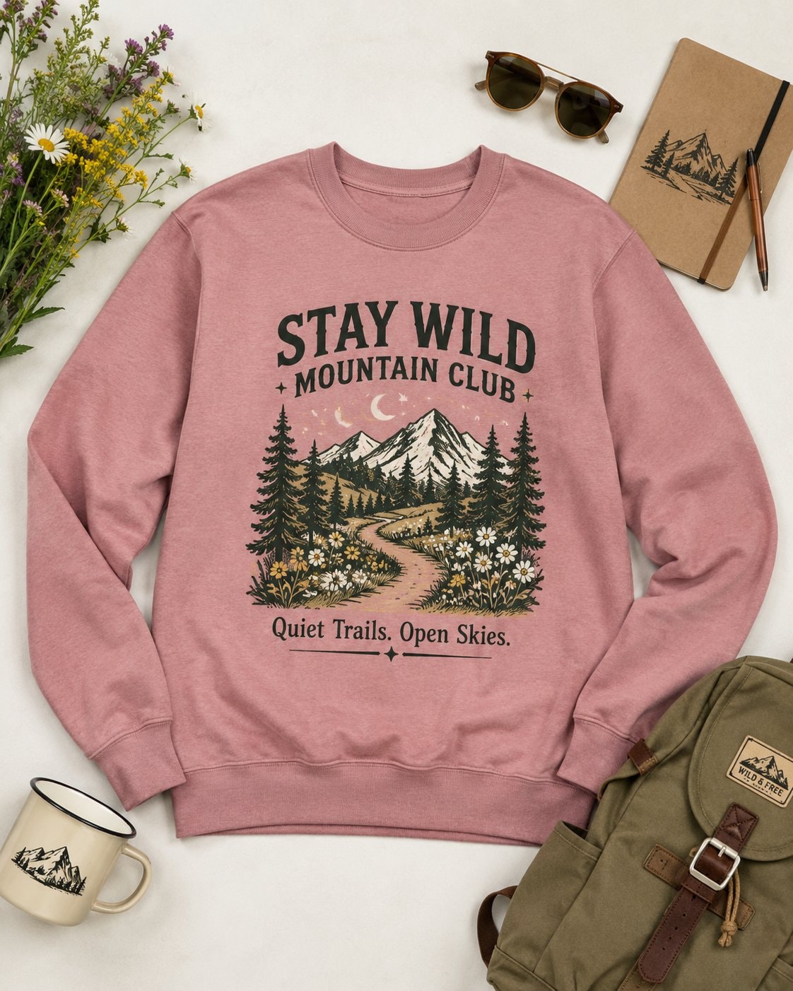 Stay Wild Mountain Club Women's Sweatshirt-Dusty Rose-4