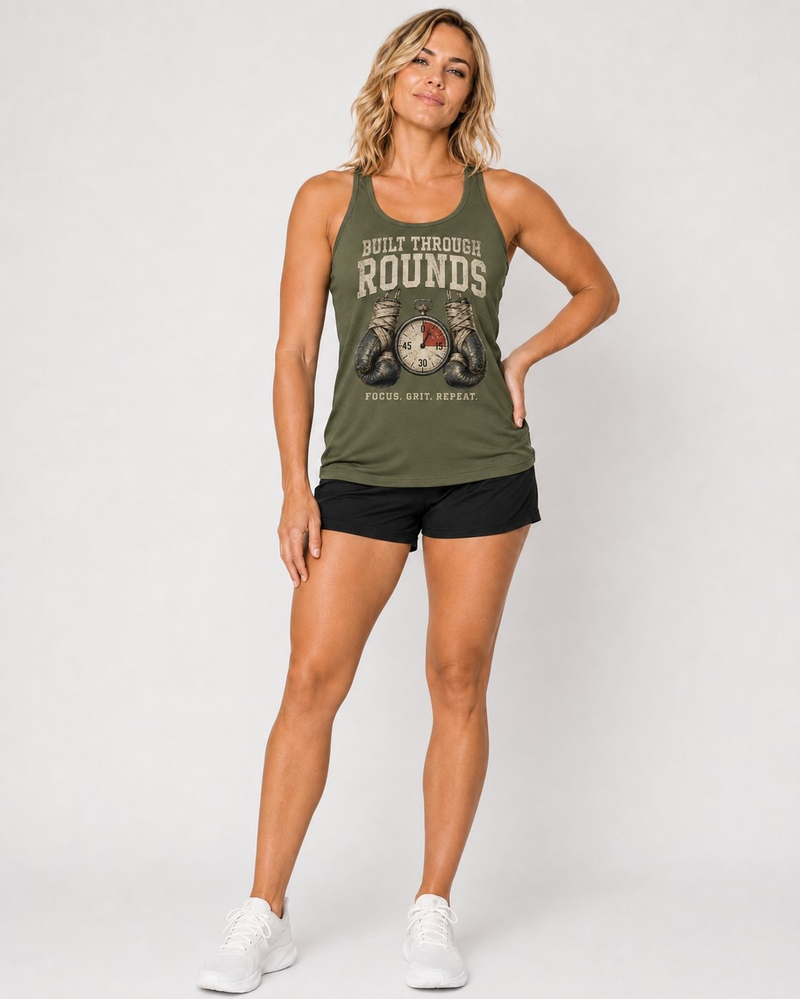 Built Through Rounds Women's Tank Top-Military Green-2