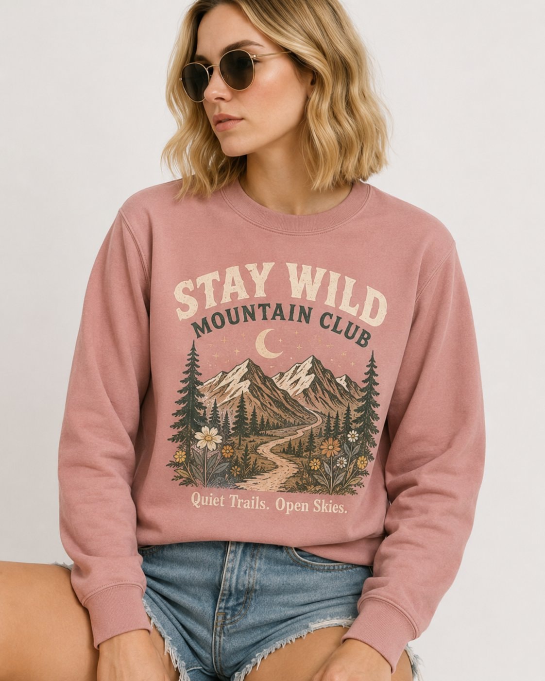 Stay Wild Mountain Club Women's Sweatshirt-Dusty Rose-1