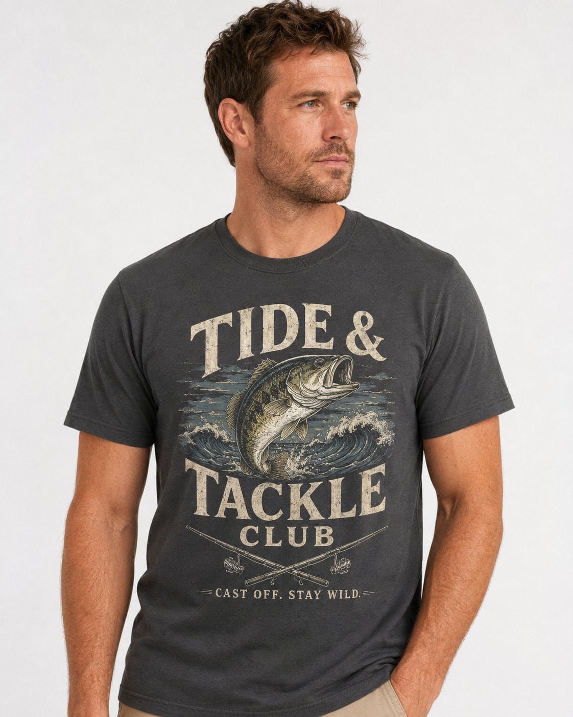 Tide & Tackle Club Men's T-Shirt-Charcoal-2