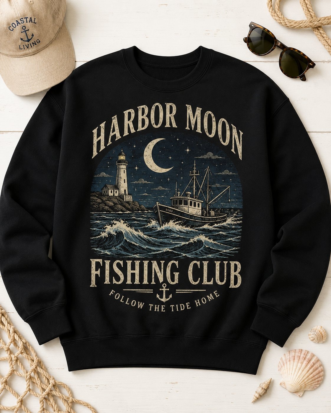 Harbor Moon Fishing Club Women's Sweatshirt-Black-4