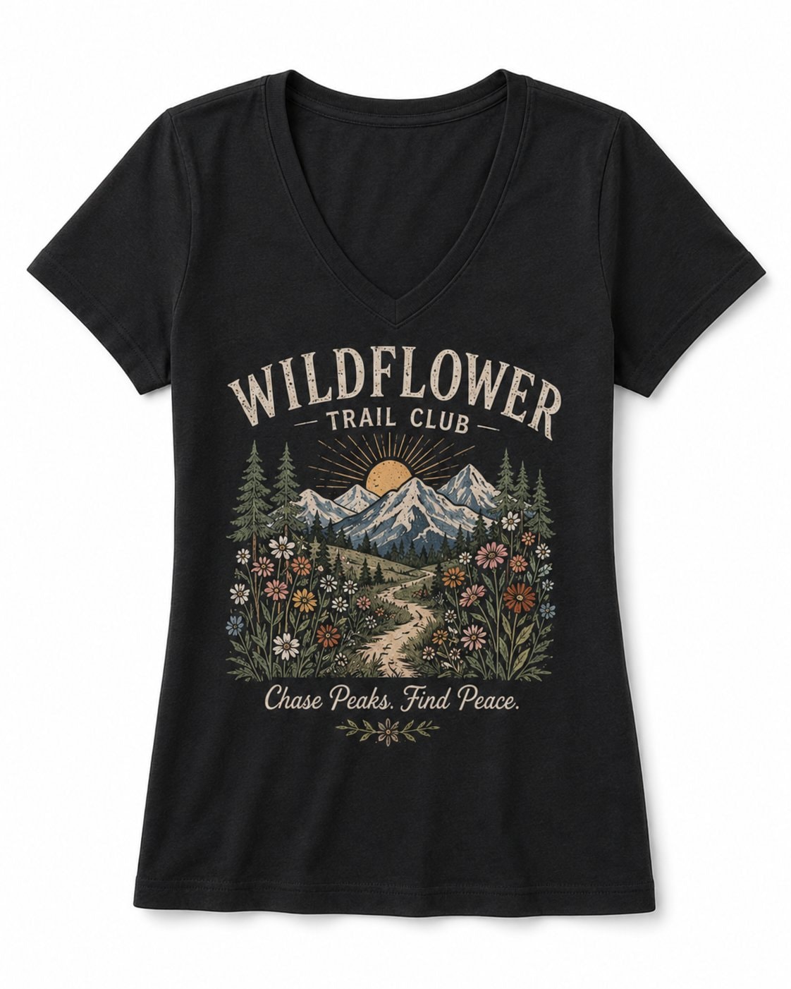 Wildflower Trail Club Women's V-Neck T-Shirt-Black-3