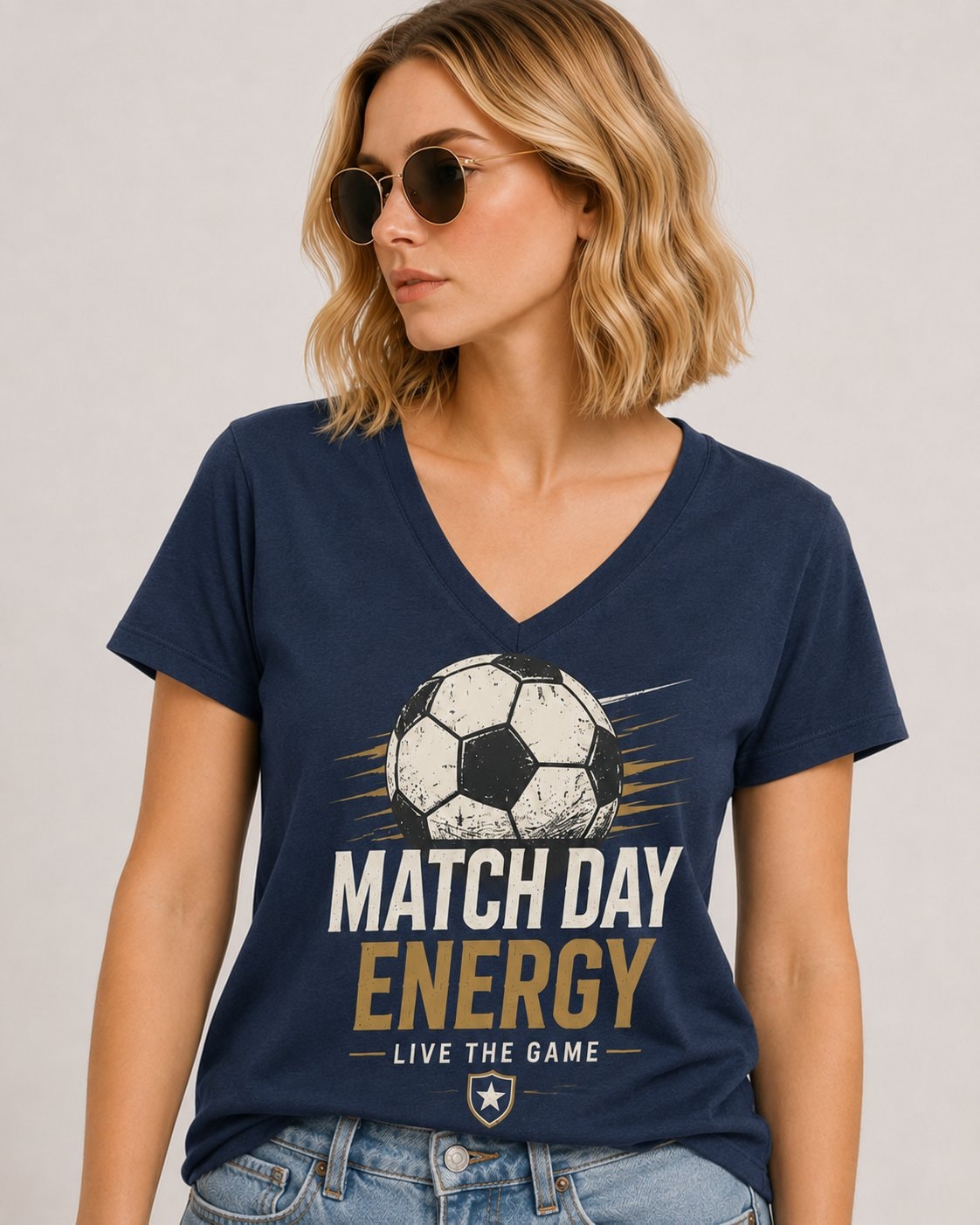 Match Day Energy Women's V-Neck T-Shirt-Navy-1