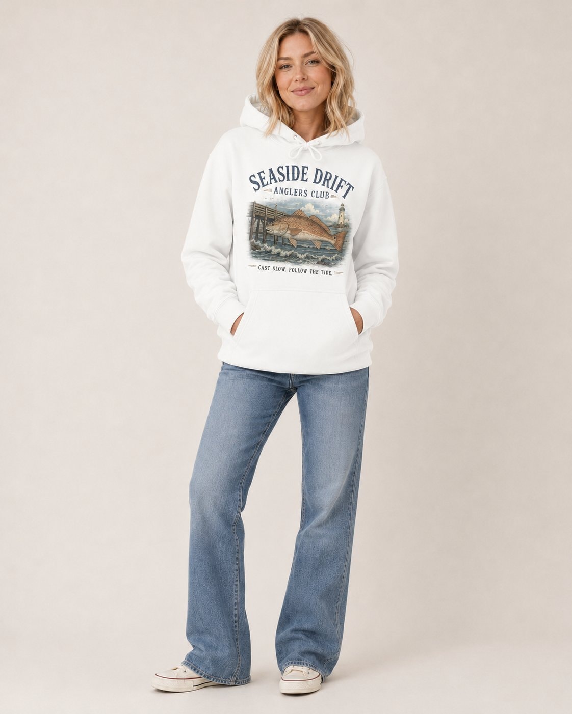 Seaside Drift Anglers Club Women's Hoodie-White-2