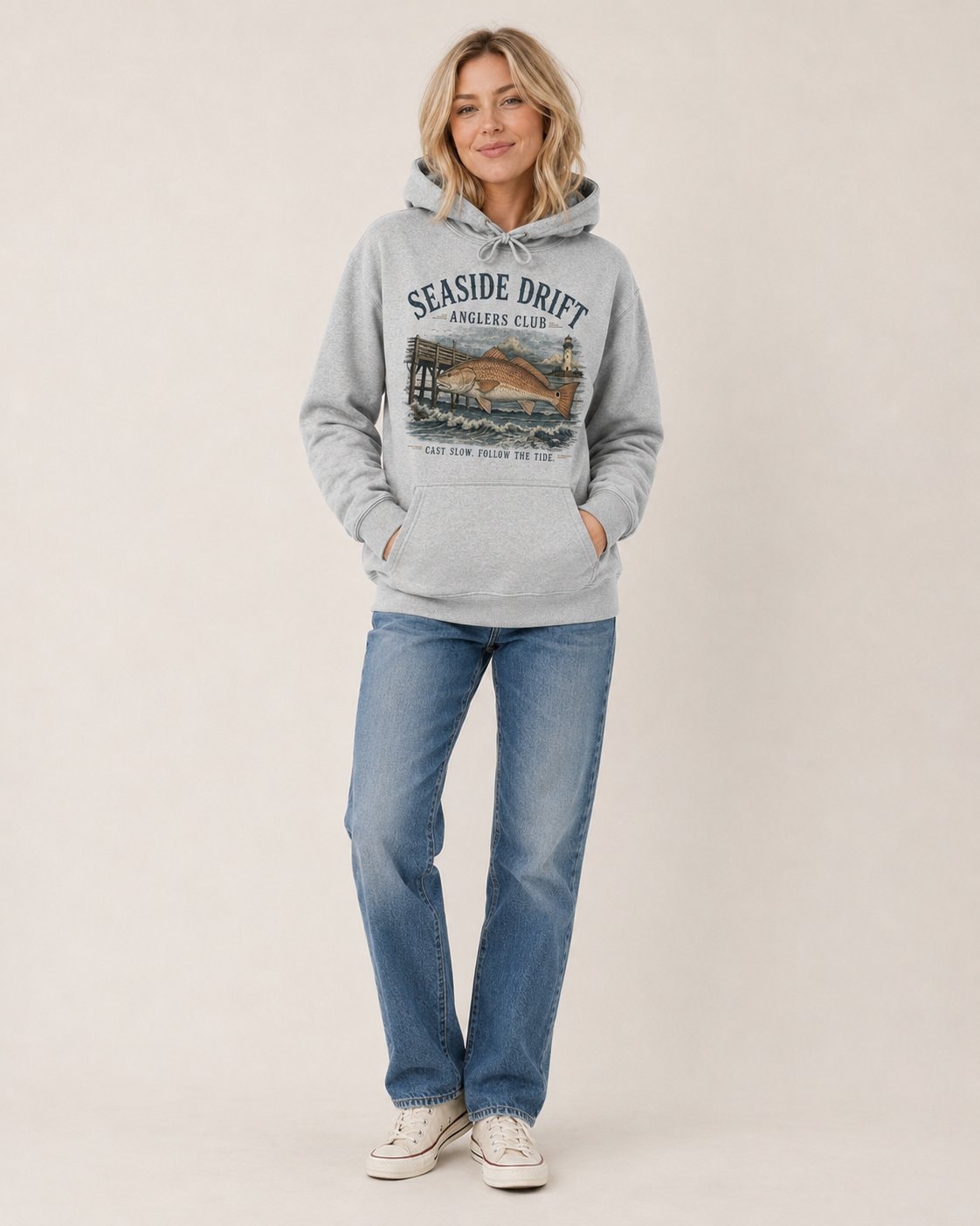 Seaside Drift Anglers Club Women's Hoodie-Heather Grey-2