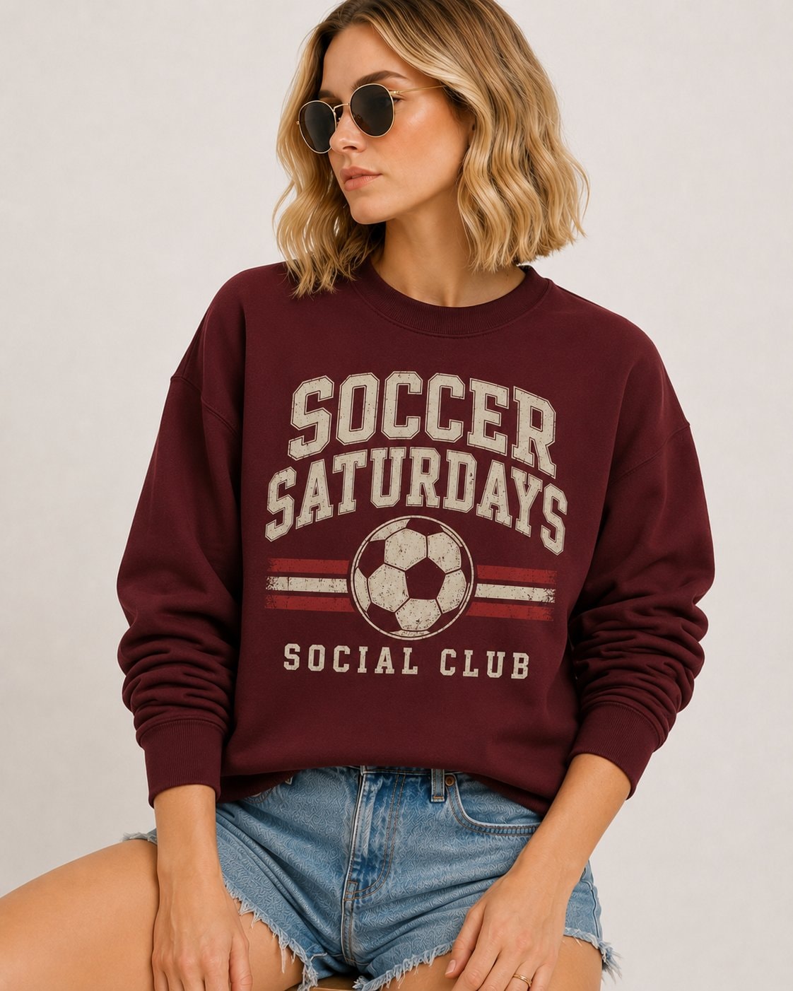 Soccer Saturdays Social Club Women's Sweatshirt-Maroon-1