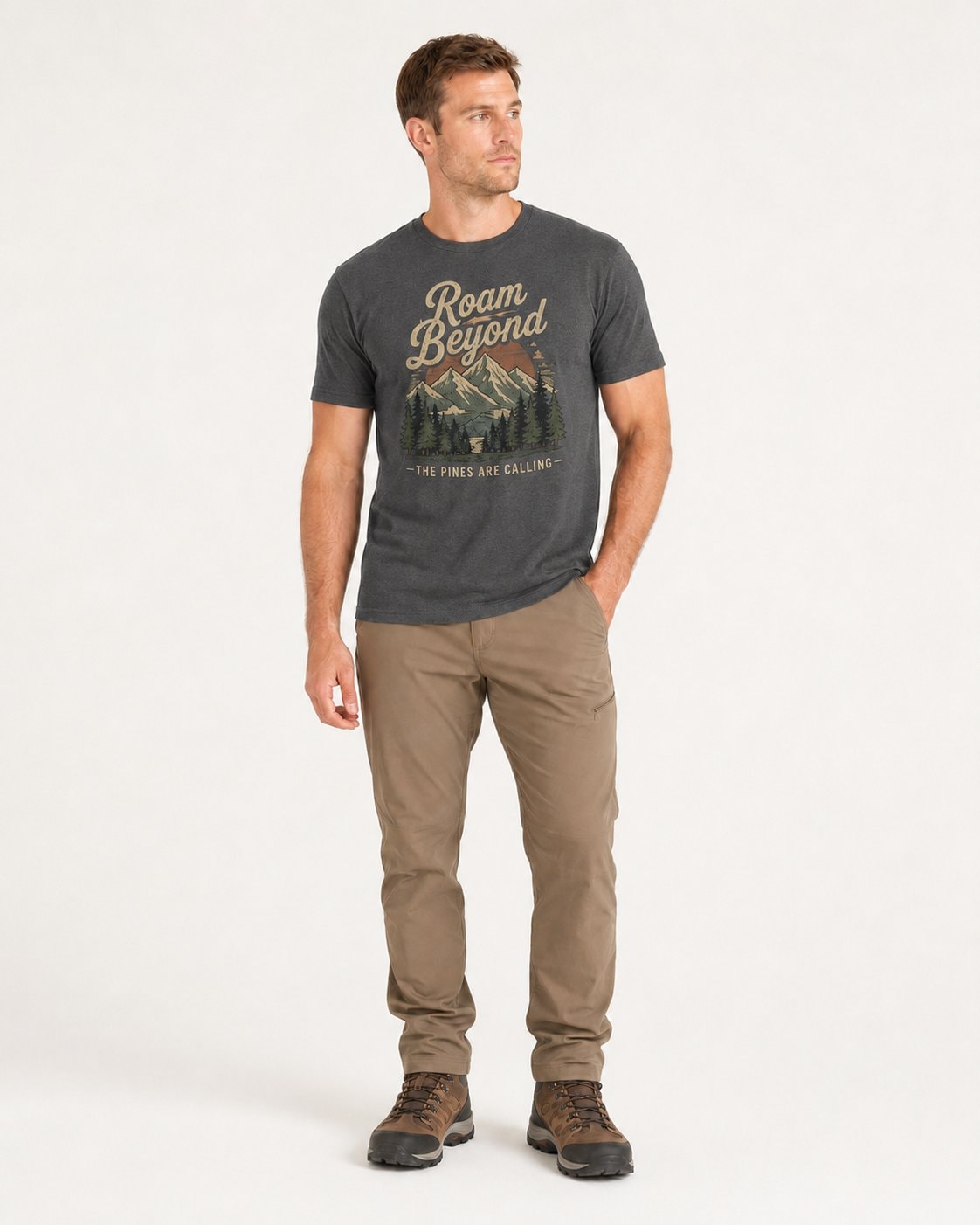 Roam Beyond the Pines Men's T-Shirt-Charcoal-1