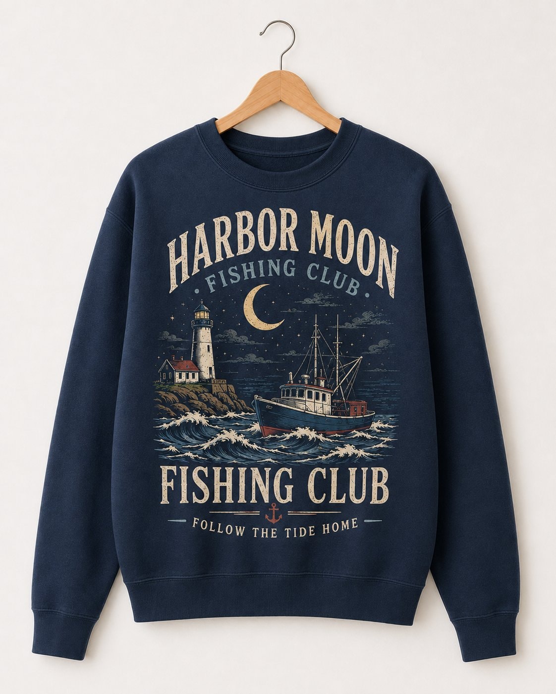 Harbor Moon Fishing Club Women's Sweatshirt-Navy-3