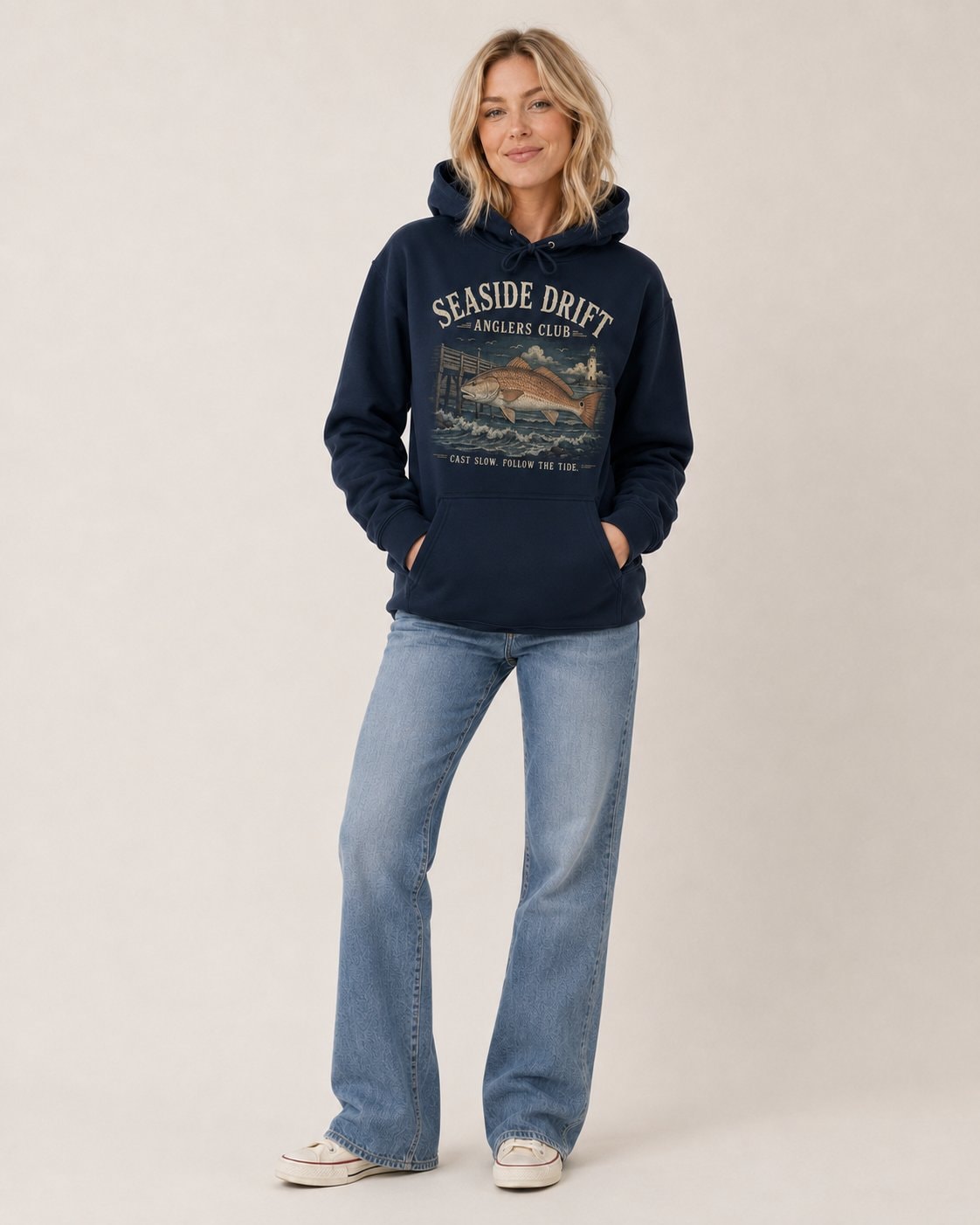 Seaside Drift Anglers Club Women's Hoodie-Navy-2