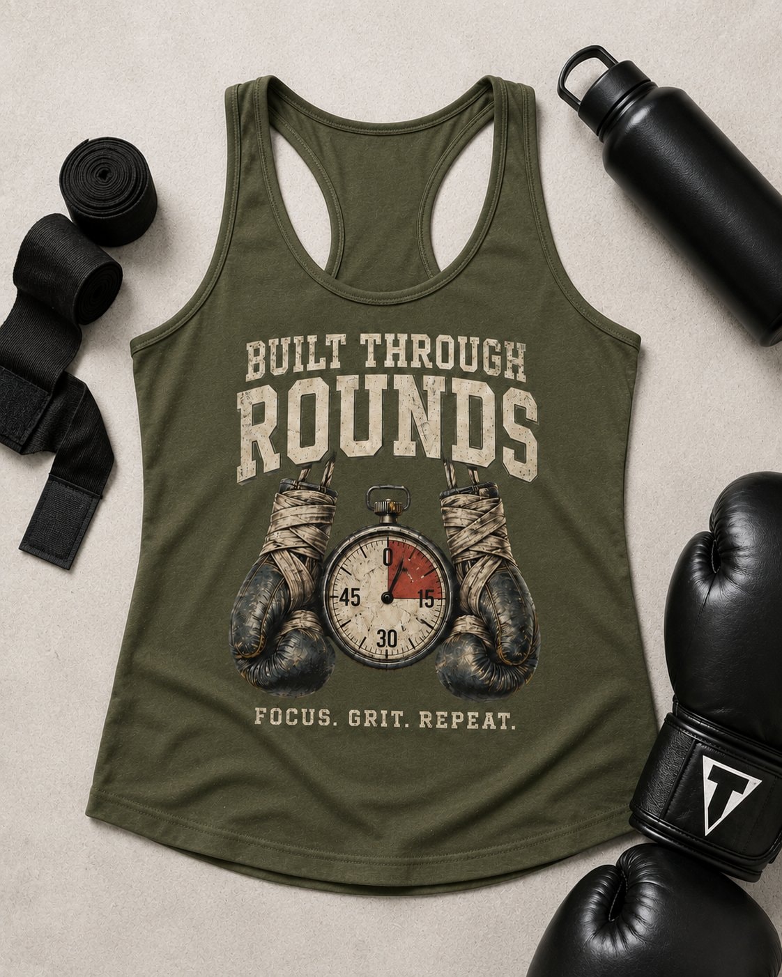 Built Through Rounds Women's Tank Top-Military Green-4