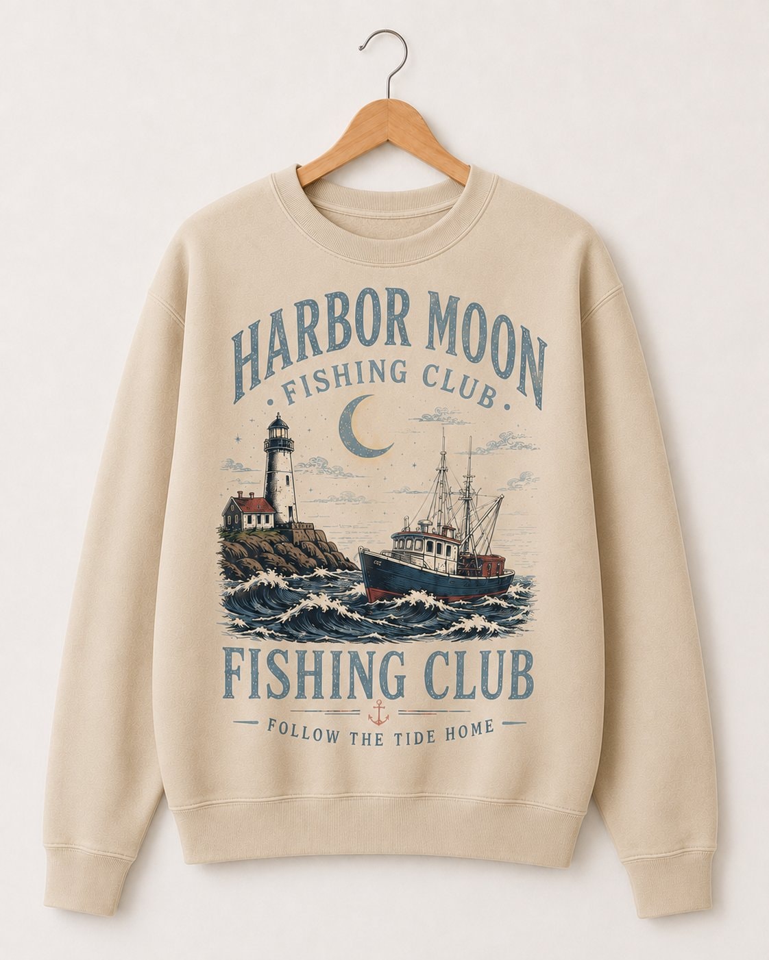 Harbor Moon Fishing Club Women's Sweatshirt-Sand-3