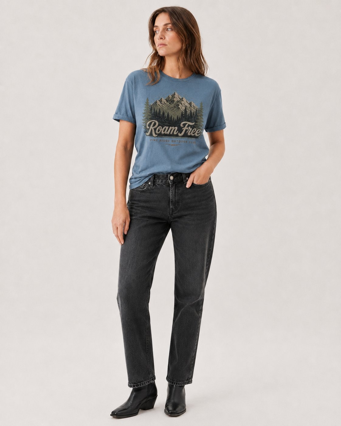 Roam Free Pine Ridge Women's T-Shirt-Dusty Blue-2