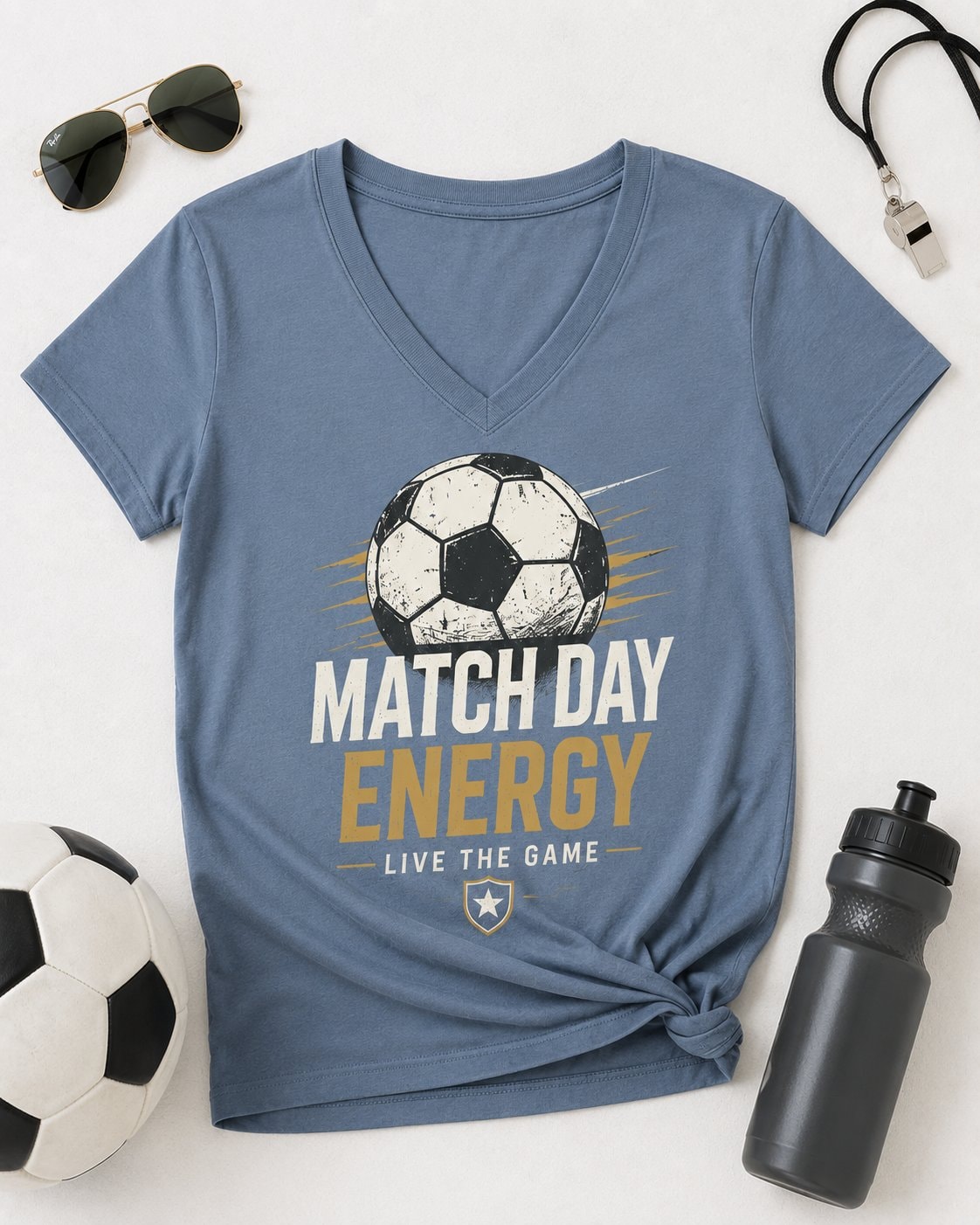 Match Day Energy Women's V-Neck T-Shirt-Dusty Blue-4