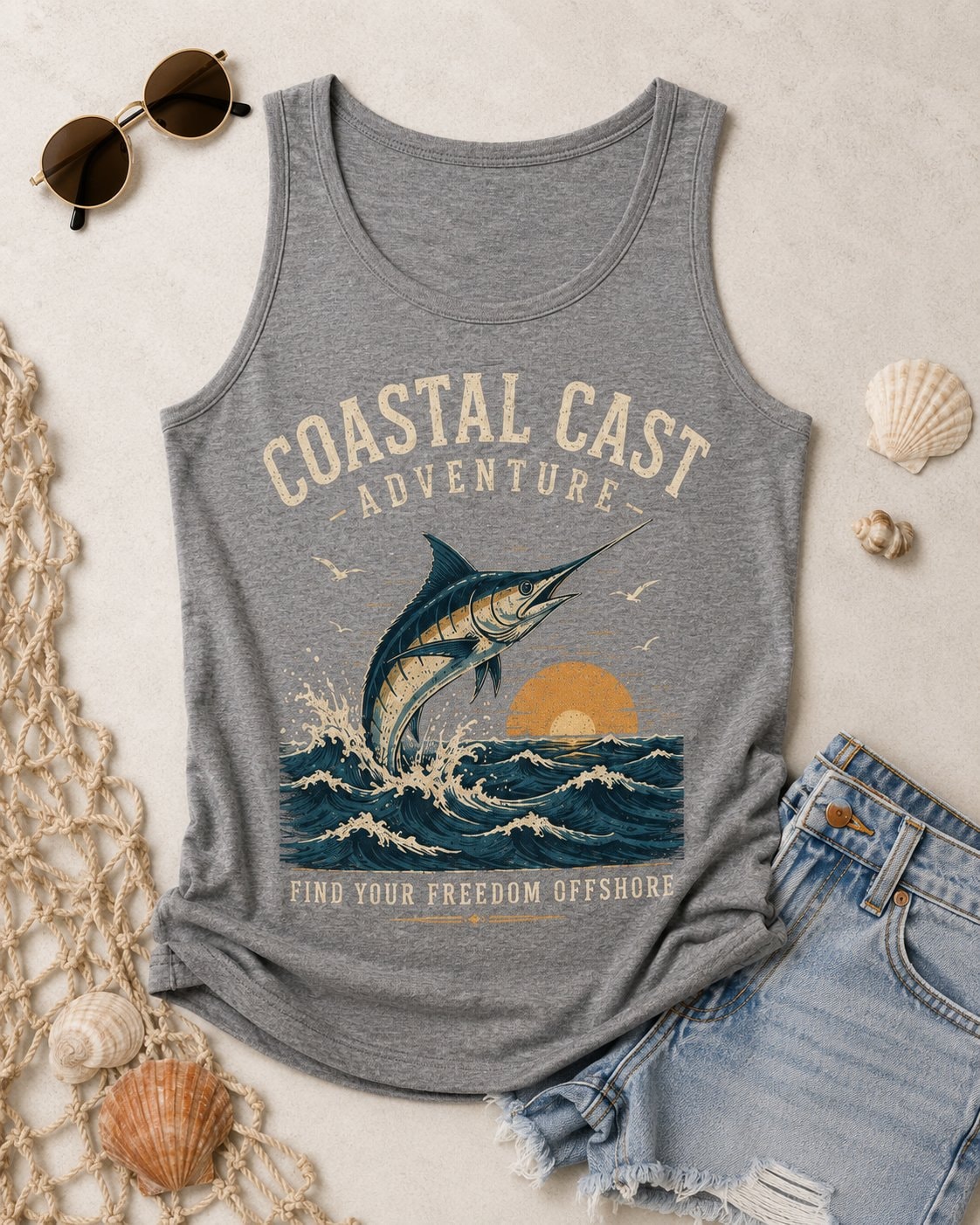 Coastal Cast Adventure Women's Tank Top-Heather Grey-4