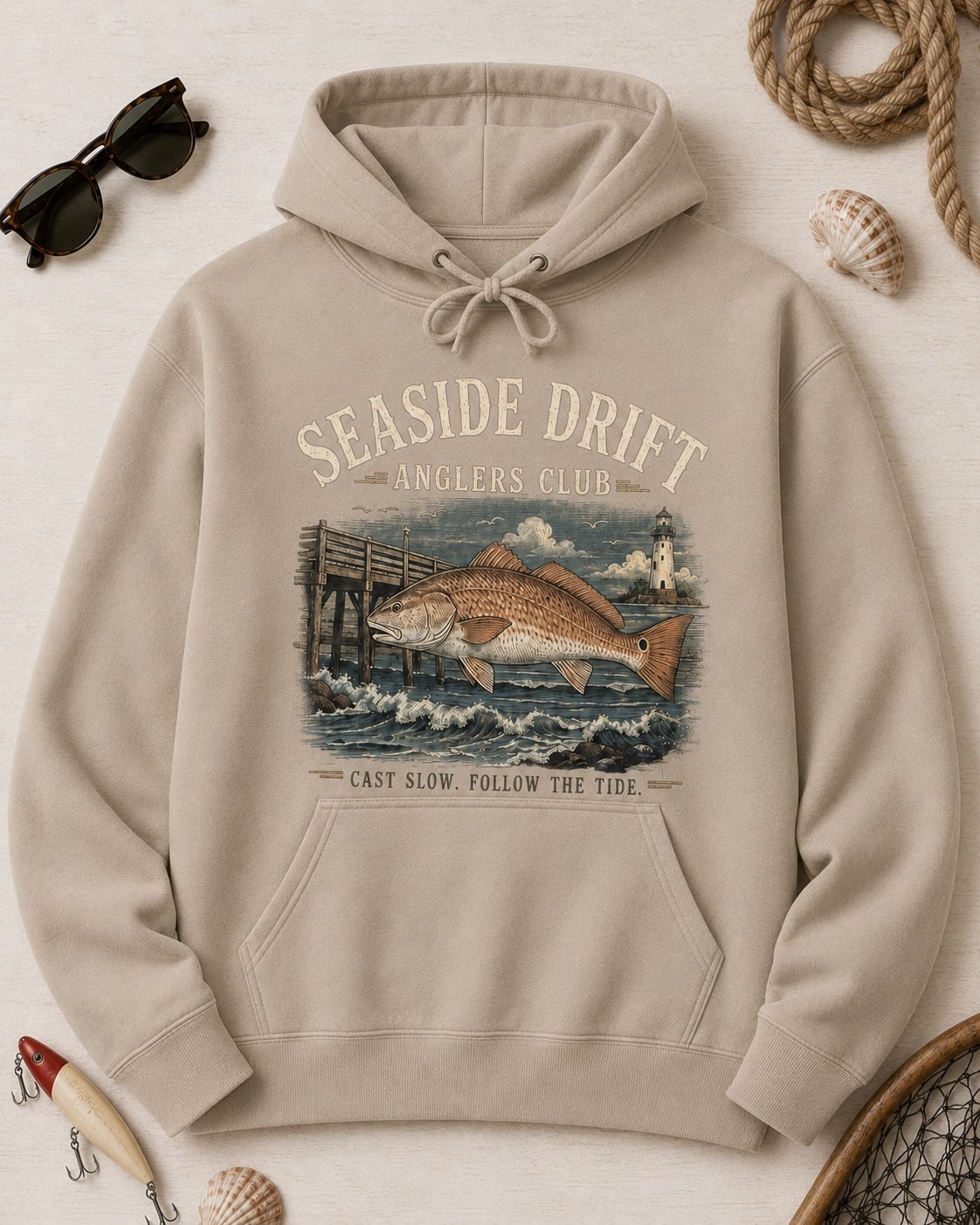 Seaside Drift Anglers Club Women's Hoodie-Sand-4