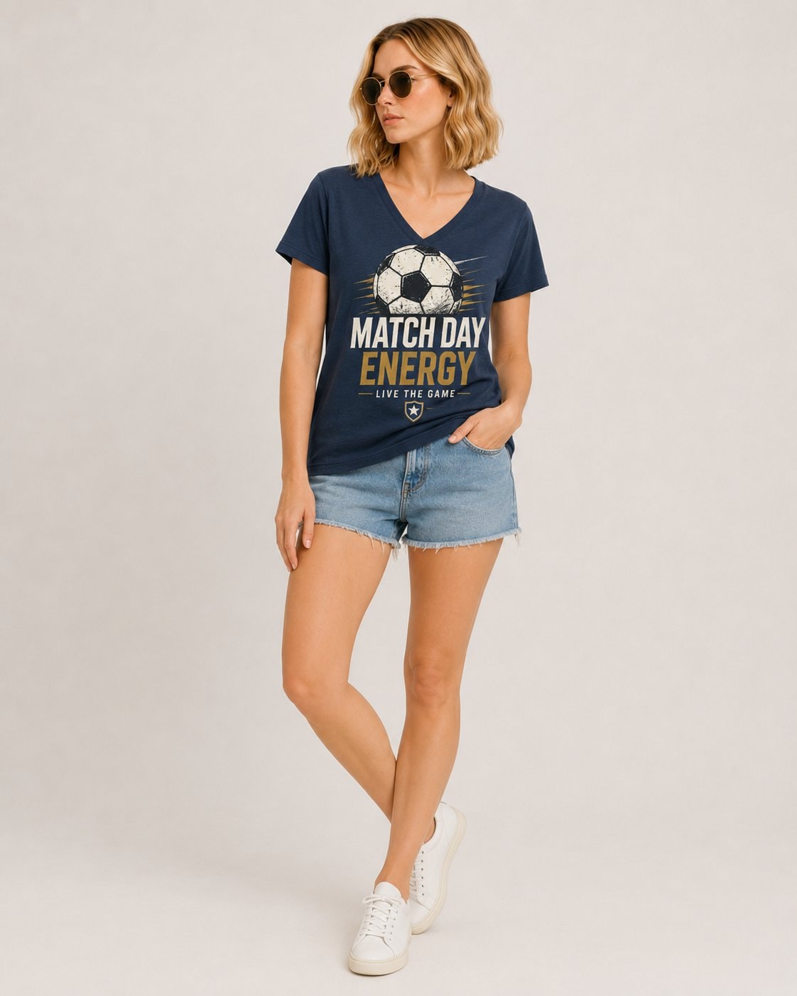 Match Day Energy Women's V-Neck T-Shirt-Navy-2