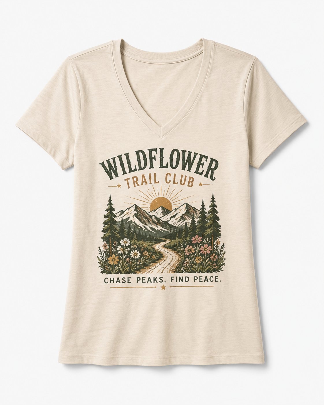 Wildflower Trail Club Women's V-Neck T-Shirt-Sand-3